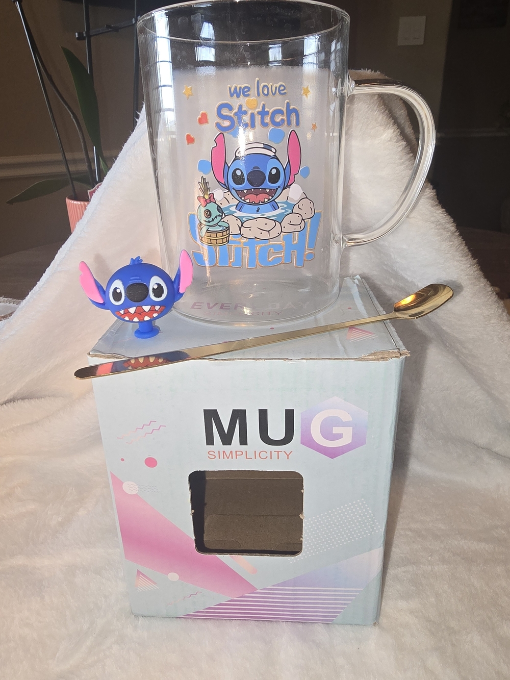 Disney Stitch Clear Glass Coffee Mug - Blue Character Design